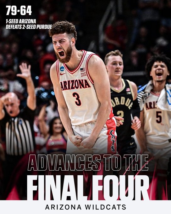 开云直播中心-亚利桑那大学淘汰普渡大学晋级4强 25年来首次打进NCAA锦标赛4强